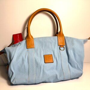 Dooney & Bourke Light baby Blue Canvas Bag with Leather Handles and Red Interior